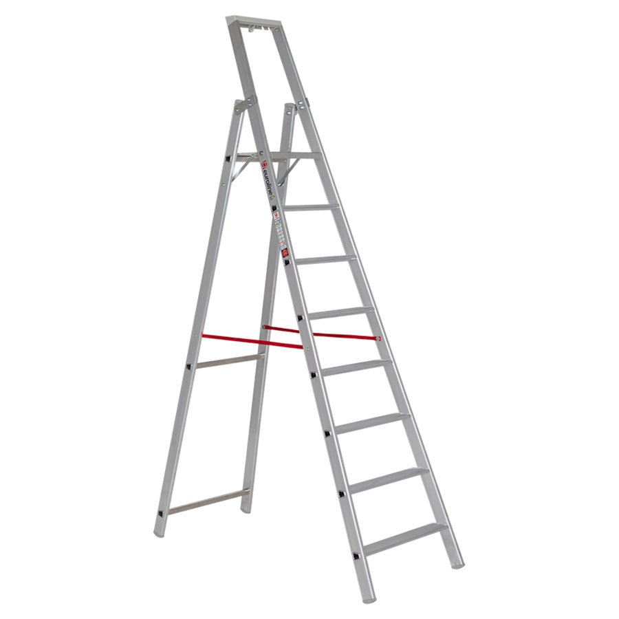 euroline 22577 WORK line Alu - Stufenstehleiter mit Sicherheitsbrücke - Topleiter