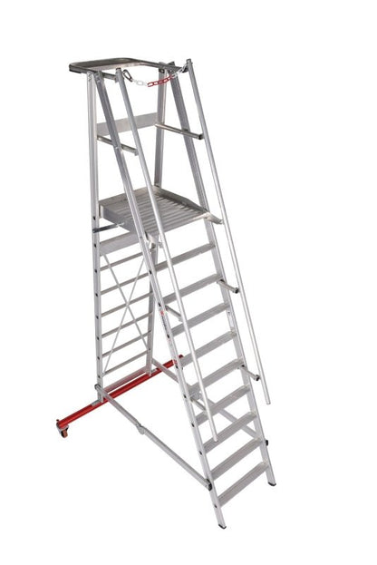 euroline PREMIUM line Aluminium - Podestleiter fahrbar, klappbar 32777 - Topleiter