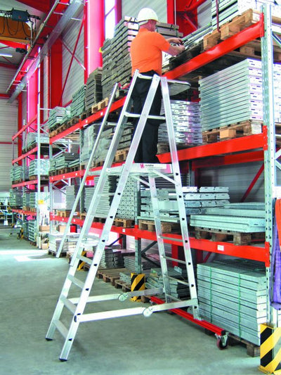 euroline PREMIUM line Aluminium - Podestleiter fahrbar, klappbar 32777 - Topleiter