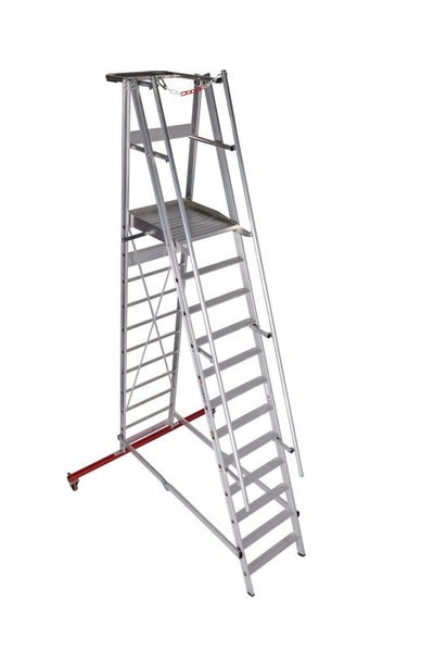 euroline PREMIUM line Aluminium - Podestleiter fahrbar, klappbar 32777 - Topleiter