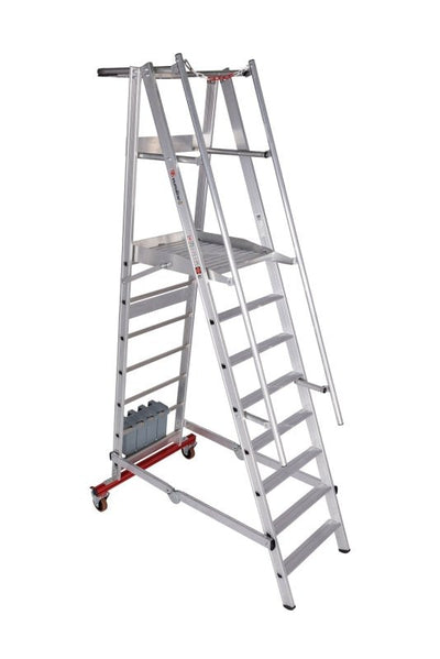 euroline PREMIUM line Aluminium - Podestleiter fahrbar, klappbar 32778 - Topleiter