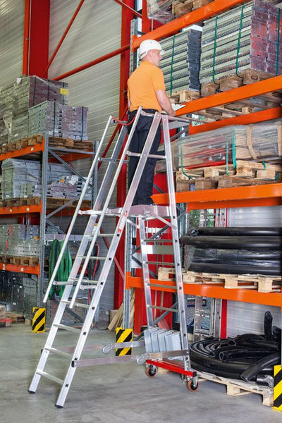 euroline PREMIUM line Aluminium - Podestleiter fahrbar, klappbar 32778 - Topleiter