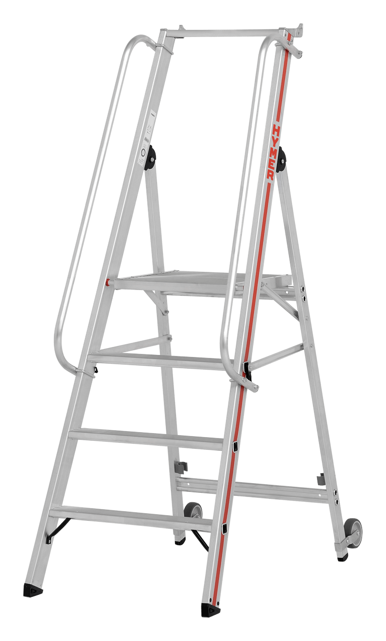 Hymer Plattformleiter 8081 mit Kipprollen und langem Handlauf - Topleiter