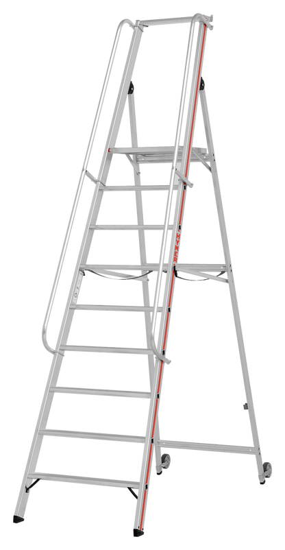 Hymer Plattformleiter 8081 mit Kipprollen und langem Handlauf - Topleiter