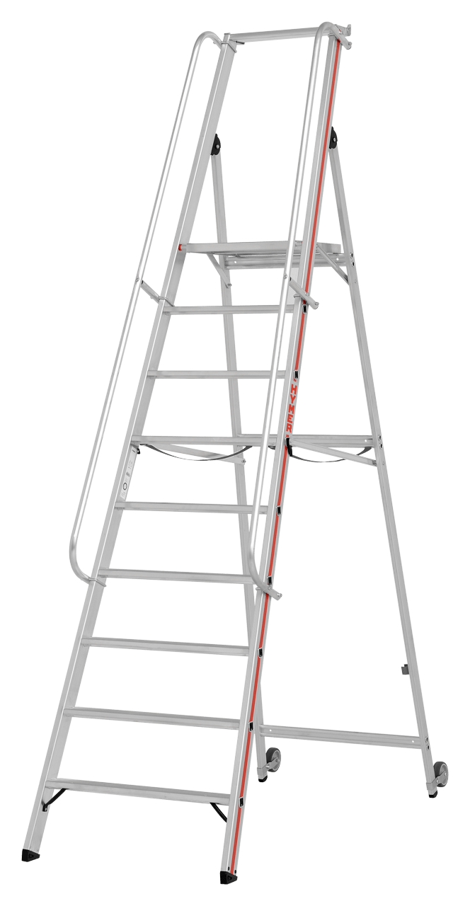 Hymer Plattformleiter 8081 mit Kipprollen und langem Handlauf - Topleiter