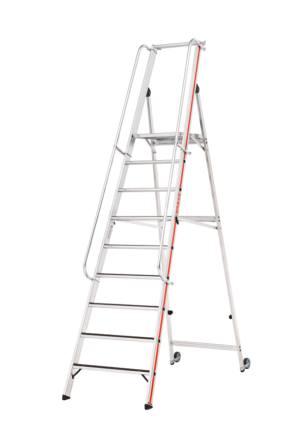 Hymer Plattformleiter R13 8681 mit Kipprollen und langem Handlauf - Topleiter