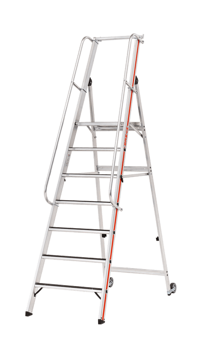 Hymer Plattformleiter R13 8681 mit Kipprollen und langem Handlauf - Topleiter